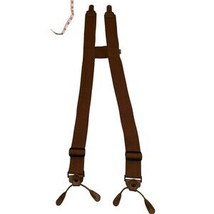 Vintage LL‎ Bean Suspenders Brown Button On H Back Leather Fasteners Adjustable